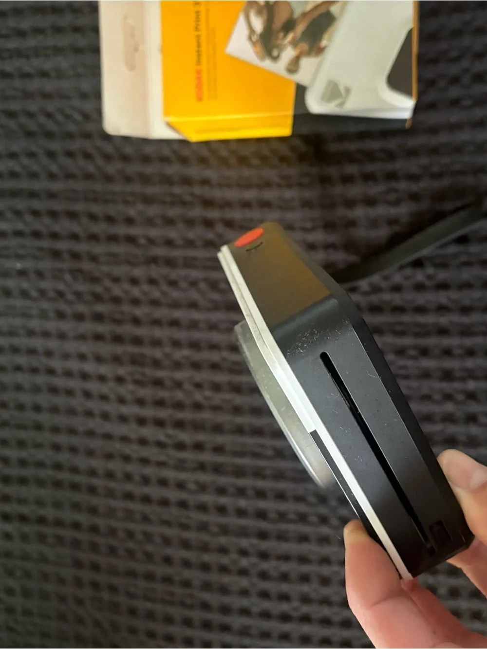 Kodak Instant Camera in Black and White with Yellow Film Box